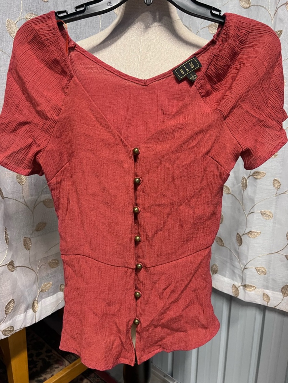 Bundle!  Rust Red and Chai Brown Button-Front Short Sleeve Tops